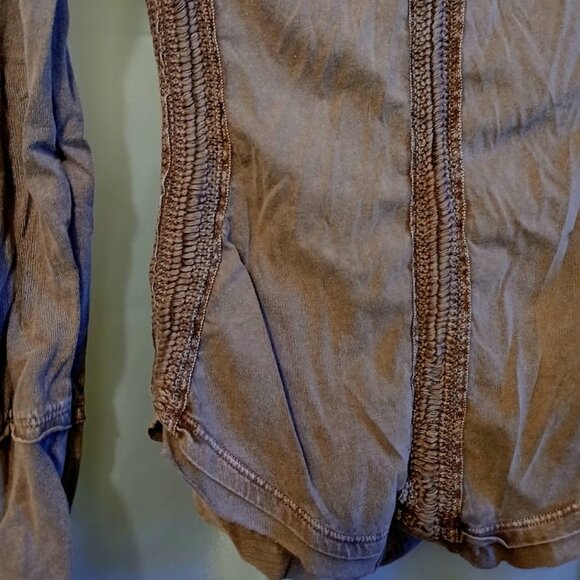 FREE PEOPLE Shell Lace Henley T-shirt Top XS Wine Scoop neck Gold Coast LS - Picture 9 of 11